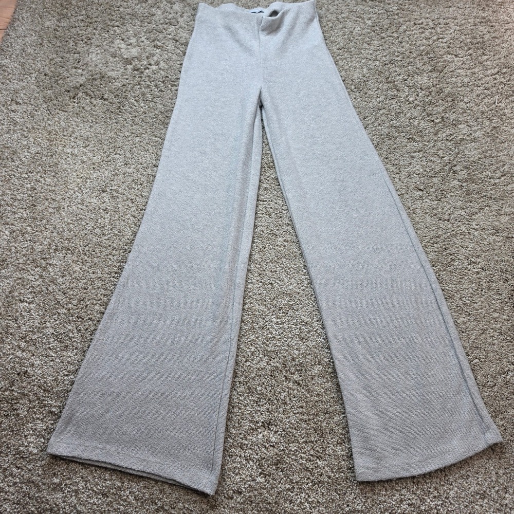 Zara Metallic Knit Wide Leg Pants Womens Size Small Silver Grey High Rise Ladies